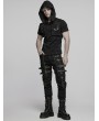 Punk Rave Black Gothic Punk Hooded Cracked Knitted Short Sleeve T-Shirt for Men