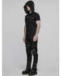 Punk Rave Black Gothic Punk Hooded Cracked Knitted Short Sleeve T-Shirt for Men