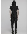Punk Rave Black Gothic Punk Hooded Cracked Knitted Short Sleeve T-Shirt for Men