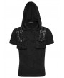 Punk Rave Black Gothic Punk Hooded Cracked Knitted Short Sleeve T-Shirt for Men