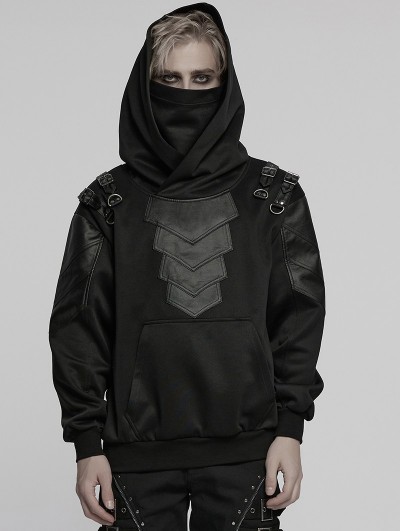 Punk Rave Black Gothic Punk Hooded Armor Masked Men's Sweatshirt