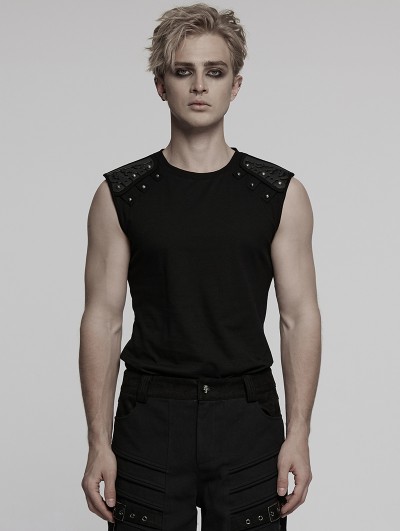 Punk Rave Black Gothic Cyber Punk Knitted Vest Top for Men