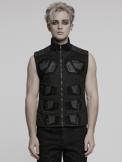 Punk Rave Black Gothic Cyberpunk 3D Patch Vest for Men