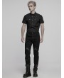 Punk Rave Black Gothic Punk Metal Eyelet Short Sleeved Shirt for Men
