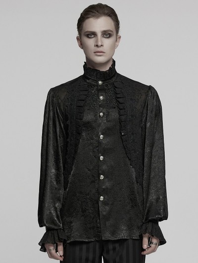 Punk Rave Black Retro Gothic Glamorous Textured Party Shirt for Men