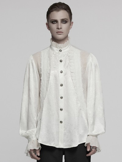 Punk Rave White Retro Gothic Glamorous Textured Party Shirt for Men