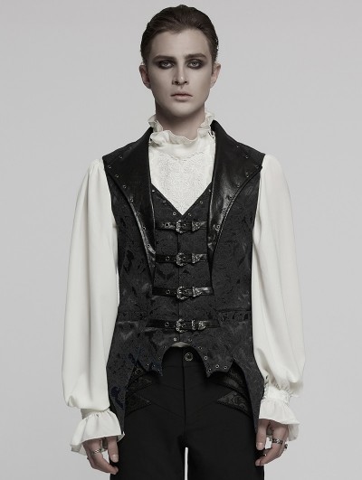 Punk Rave Black Retro Gothic Jacquard Bat Shaped Lapel Vest for Men
