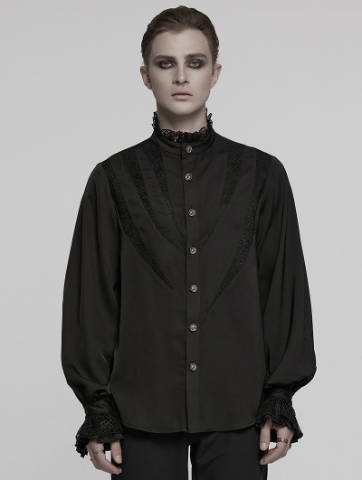 Punk Rave Black Gothic Vintage Lace Splicing Shirt for Men