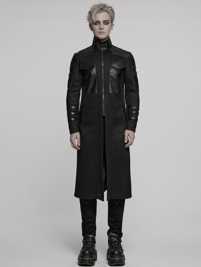 Punk Rave Black Gothic Cyberpunk Flap Pocket Fitted Jacket for Men
