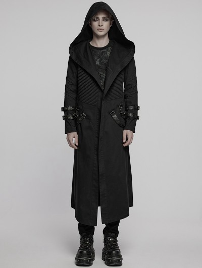 Punk Rave Black Gothic Punk Street Hooded Long Jacket for Men