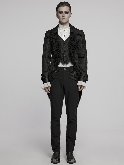 Punk Rave Black Retro Gothic Gorgeous Jacquard Swallow Tailed Jacket for Men