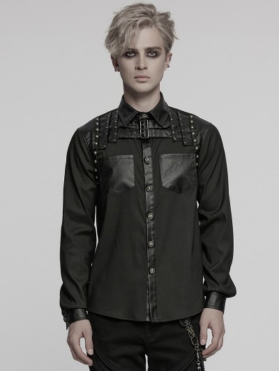 Punk Rave Black Gothic Punk Handsome Street Men's Long Sleeve Shirt