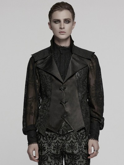 Punk Rave Black Retro Gothic Embossed Jacquard Gentlemen's Button Waistcoat