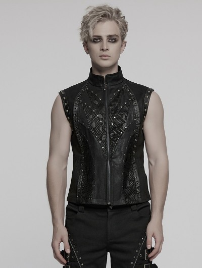 Punk Rave Black Gothic Punk Handsome Rivets Vest for Men