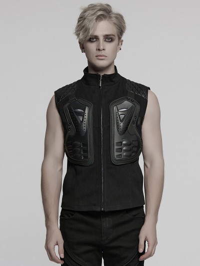 Punk Rave Black Gothic Cyberpunk Armor Patched Men's Vest
