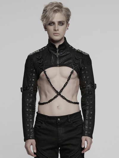 Punk Rave Black Gothic Punk Cool Men's Short Jacket with Detachable Chain