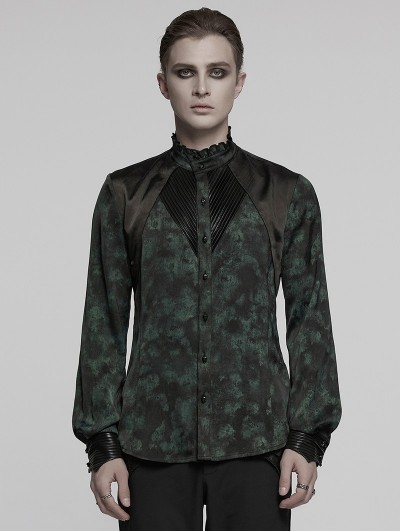 Punk Rave Black and Green Vintage Gothic Fitted Shirt for Men