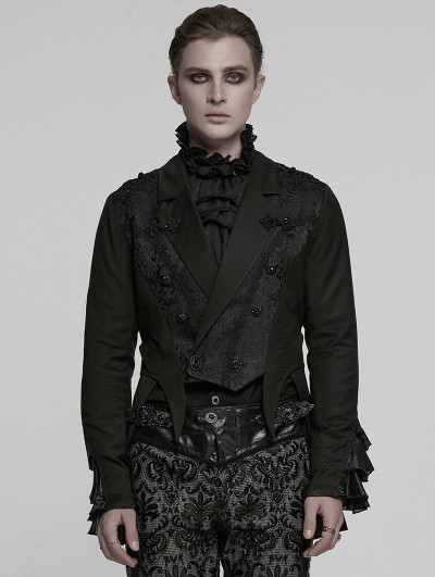 Punk Rave Black Retro Gothic Gorgeous Men's Double-Breasted Lapel Tailcoat