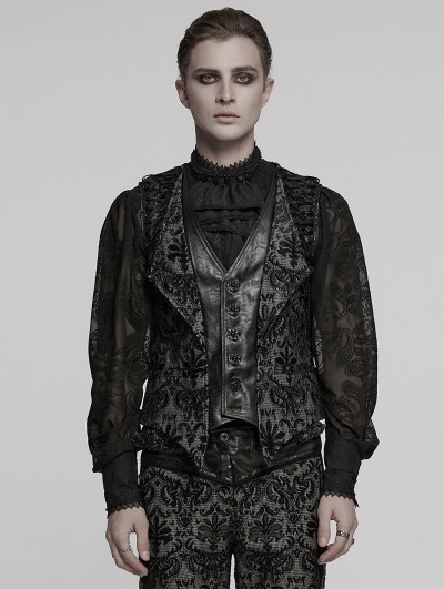 Punk Rave Black Gothic Retro Palace Embroidered Waistcoat for Men