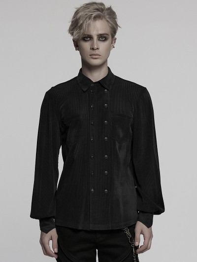 Punk Rave Black Gothic Striped Flocked Double-Breasted Shirt for Men