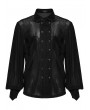 Punk Rave Black Gothic Striped Flocked Double-Breasted Shirt for Men