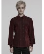 Punk Rave Red Gothic Striped Flocked Double-Breasted Shirt for Men