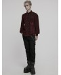 Punk Rave Red Gothic Striped Flocked Double-Breasted Shirt for Men