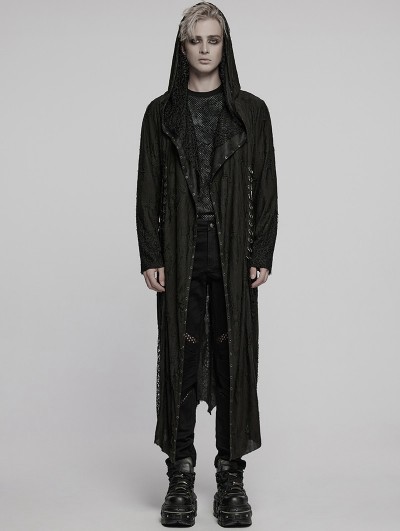 Punk Rave Black Gothic Decadent Asymmetric Hooded Knitted Jacket for Men