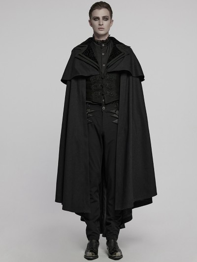 Punk Rave Black Retro Gothic Dark Night Cloak Style Long Jacket for Men