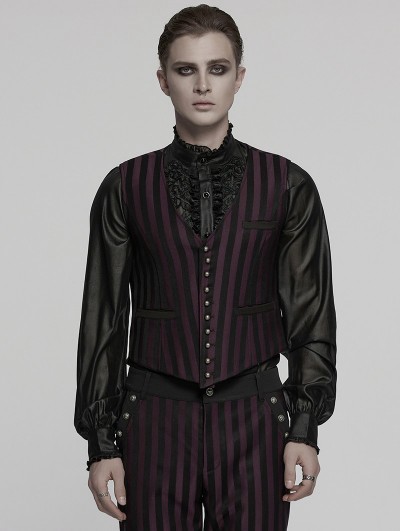 Punk Rave Red Retro Gothic Steampunk Striped Vest for Men
