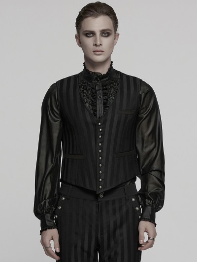 Punk Rave Black Retro Gothic Steampunk Striped Vest for Men