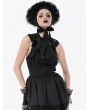 Dark in love Black Gothic Playful Pleated Lace Trim Bow Hat