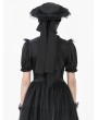 Dark in love Black Gothic Playful Pleated Lace Trim Bow Hat