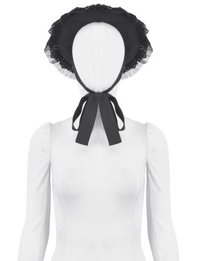 Dark in love Black Gothic Playful Pleated Lace Trim Bow Hat