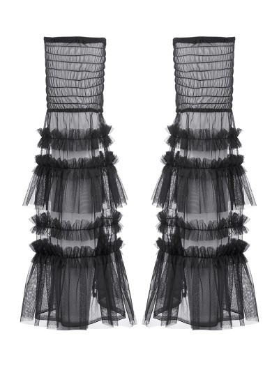 Dark in love Black Chic Multi-Layered Ruched Mesh Leg Warmers