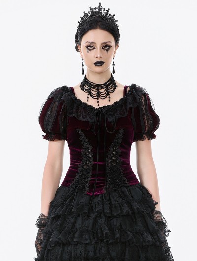 Dark in love Black and Red Thorn Rose Princess Gothic Capelet for Women