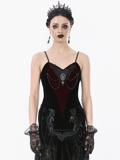 Dark in love Black and Red Romantic Heart Velvet Gothic Corset Top for Women
