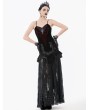 Dark in love Black and Red Romantic Heart Velvet Gothic Corset Top for Women