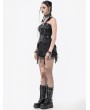 Dark in love Black Gothic Punk Asymmetric Buckled Faux Leather Corset Top for Women