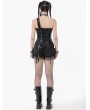 Dark in love Black Gothic Punk Asymmetric Buckled Faux Leather Corset Top for Women