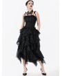 Dark in love Black Gothic Floral Jacquard Tie Strap Bustier Top for Women