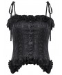 Dark in love Black Gothic Floral Jacquard Tie Strap Bustier Top for Women