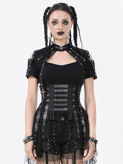 Dark in love Black Gothic Grommet Lace-Up Corset with High-Low Mesh Skirt
