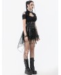 Dark in love Black Gothic Grommet Lace-Up Corset with High-Low Mesh Skirt
