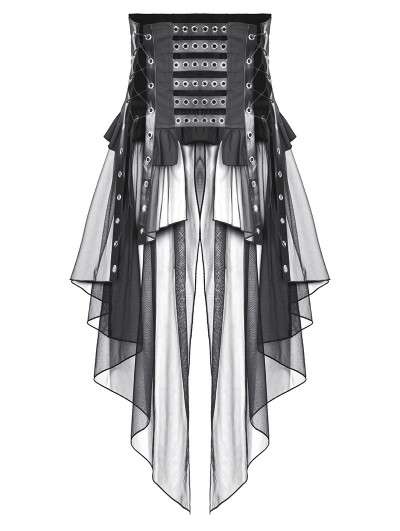 Dark in love Black Gothic Grommet Lace-Up Corset with High-Low Mesh Skirt
