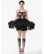 Dark in love Black Gothic Lolita Pink Satin Layered Tulle Mini Dress