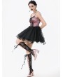 Dark in love Black Gothic Lolita Pink Satin Layered Tulle Mini Dress