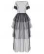 Dark in love Black Sexy Gothic Transparent Layered Trim Mesh Long Dress