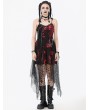 Dark in love Red and Black Gothic Punk Asymmetric Fishnet Overlay Dress