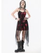 Dark in love Red and Black Gothic Punk Asymmetric Fishnet Overlay Dress